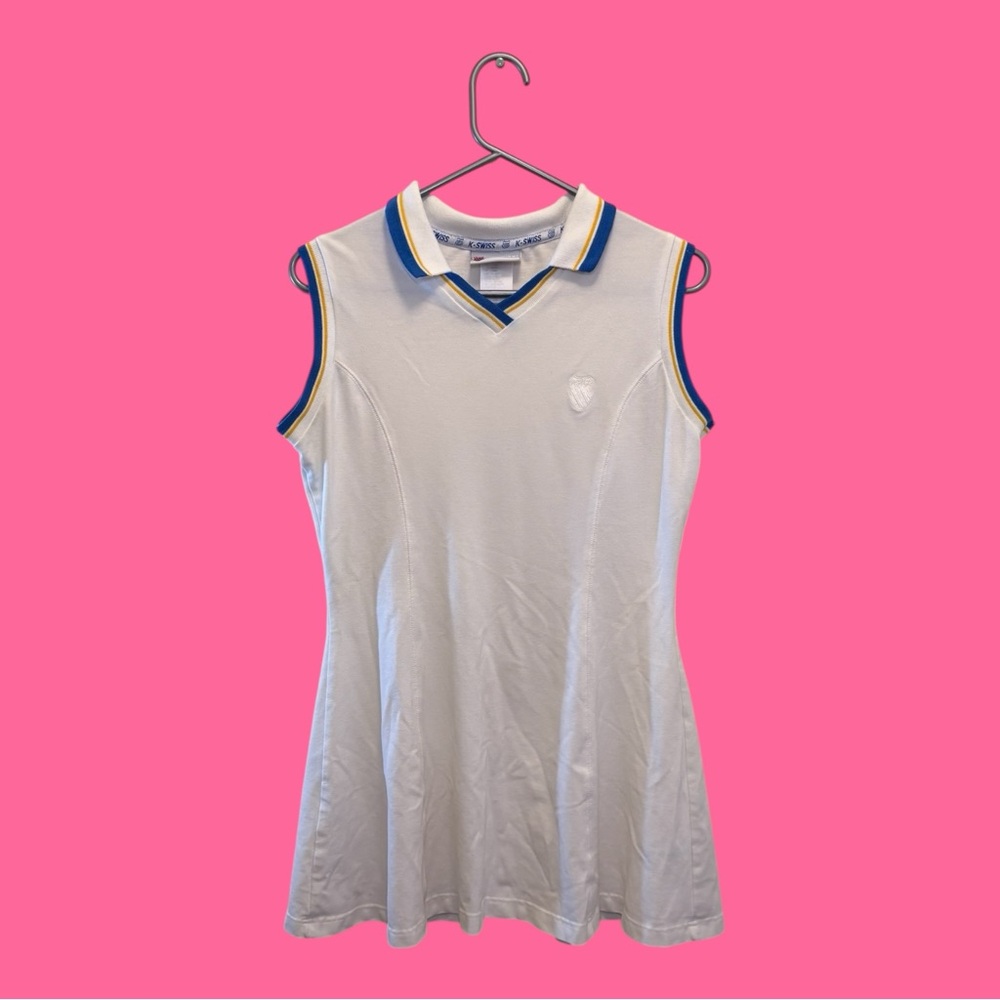 Y2K CUTE K-SWISS WHITE SHORT SLEEVELESS TENNIS MINI DRESS - SIZE MEDIUM